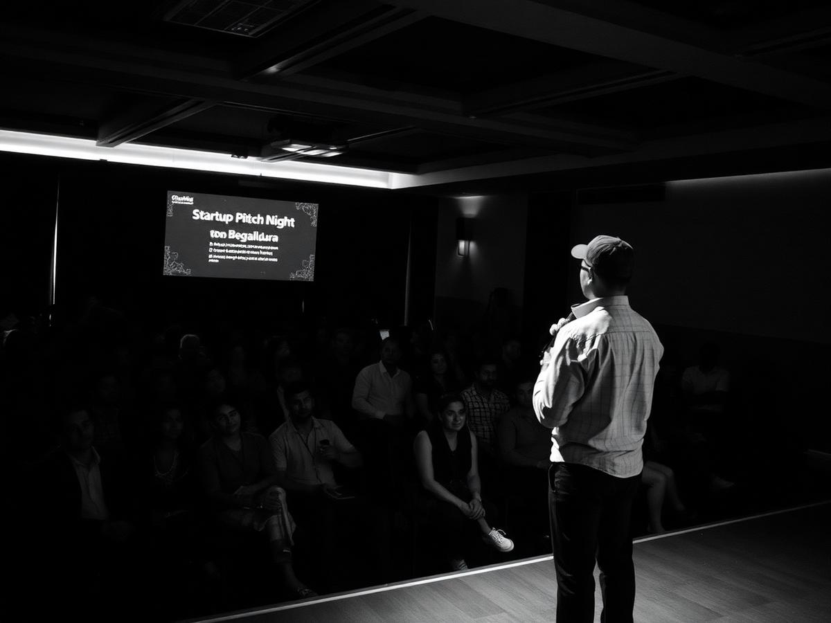 Founder pitching on stage at a Seapreneurs pitch night